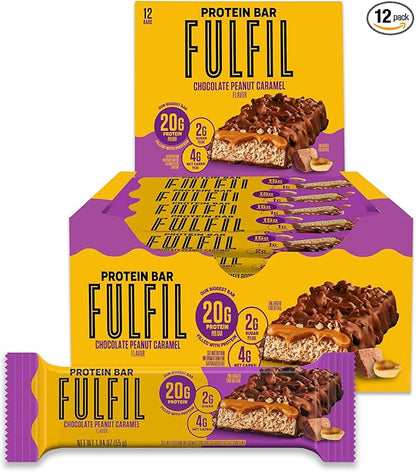 FULFIL Protein Bars, Chocolate Peanut Caramel Flavored, 20g Protein, Pantry Staples, 12 Count
