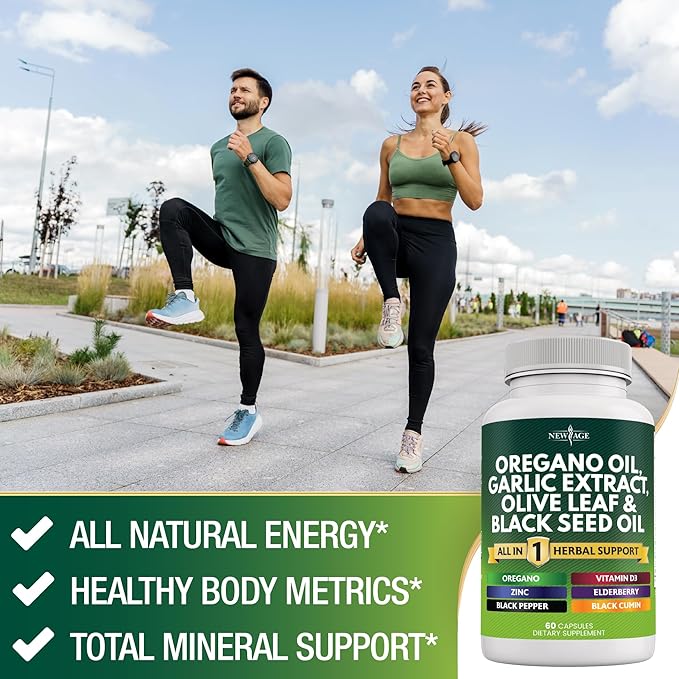 NEW AGE Oregano Oil 6000mg Garlic 4000mg Olive 3000mg with 60 Count