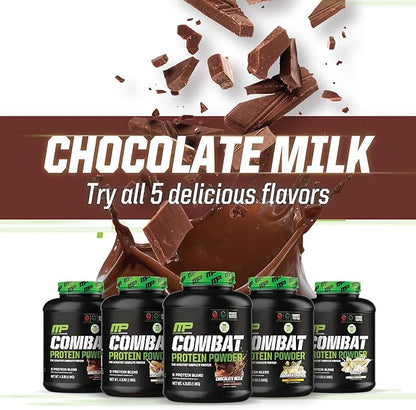 MusclePharm Combat Protein Powder, Chocolate Milk Flavor, Fuels Muscles for Productive Workouts, 5 Protein Sources Including Whey Protein Isolate & Egg Albumin, Gluten Free, 2 lb, 26 Servings