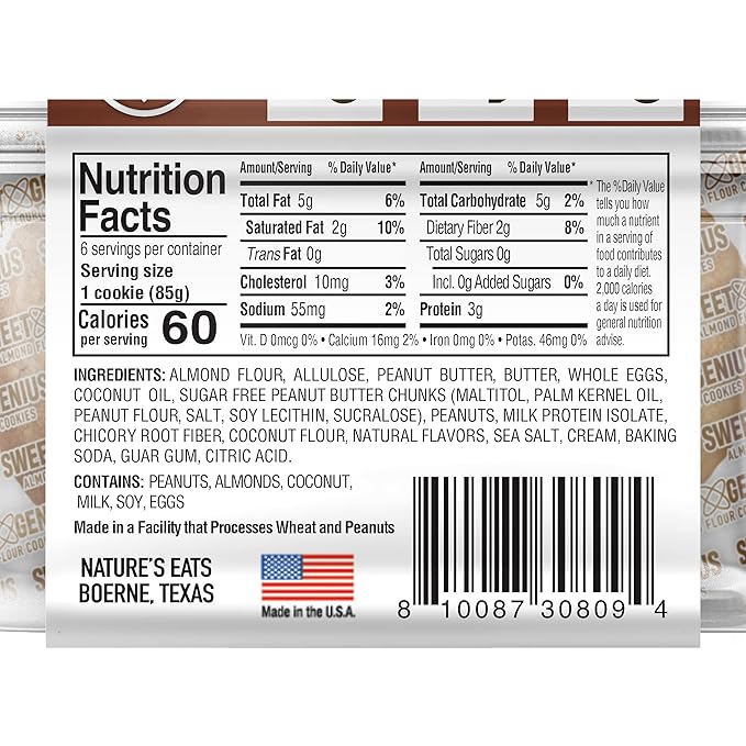 Almond Flour Cookies Peanut Butter, 6 Count (Pack of 2)