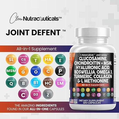 Clean Nutraceuticals Glucosamine Chondroitin MSM Turmeric 3 Pills 120 Count