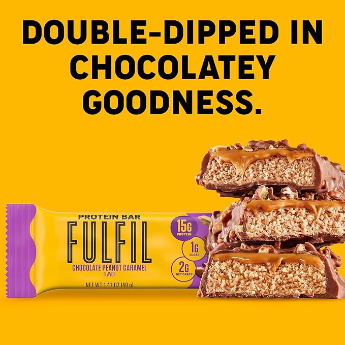 FULFIL Protein Snack Bars, Chocolate Peanut Caramel, 15g Protein, Pantry Staples, 12 Count