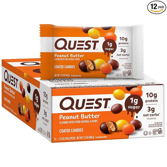 Quest Nutrition Coated Candies, Peanut Butter, 1g Sugar, 10g Protein, 4g Net Carbs, Gluten Free, Keto Friendly, 12 Count