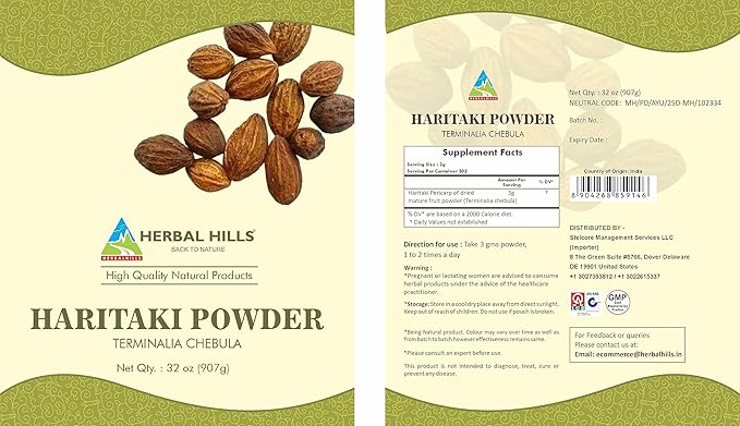 HERBAL HILLS Haritaki Powder Terminalia Chebula Inknut | 2 Pound/32 Oz | Pack of 1