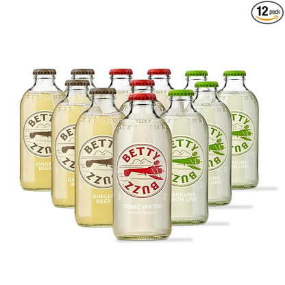 Betty Buzz Premium Sparkling Soda Classic Mixer Variety Pack by Blake Lively (12 pack), Tonic Water, Ginger Beer, Sparkling Lemon Lime, | Real Juice, Natural Flavors, Only Clean Ingredients