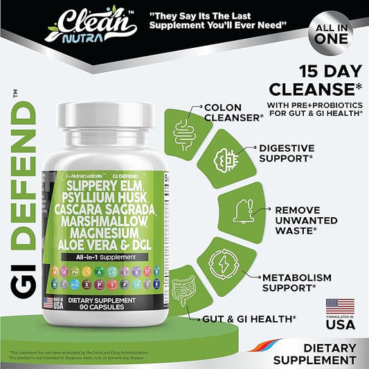 Clean Nutraceuticals Slippery Elm 5000mg Psyllium 2000mg Pre 2000mg Marshmallow