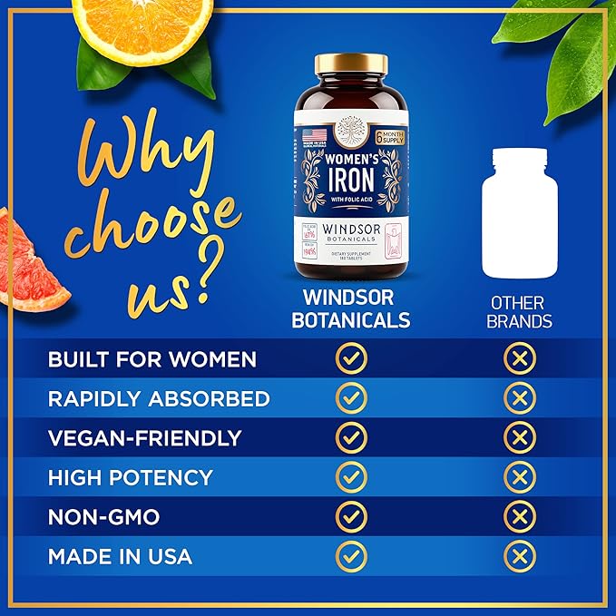 Iron Pills for Women 6 Month B9-180 Vegan