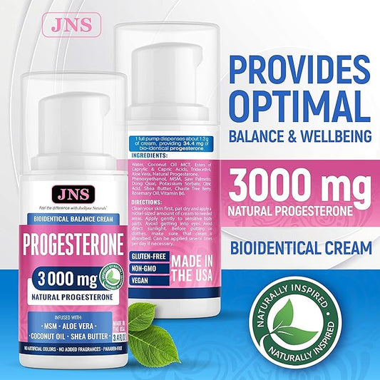 Progesterone Cream (Bioidentical) for Menopause Hot Flashes Relief 3000 mg - Support Hormone Balance for Fertility & Conception with Dong Qai - Bio-Identical Progesterone Cream for Women - 3.4 fl oz