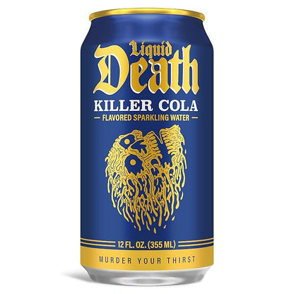 Liquid Death, Killer Cola, Soda-Flavored Sparkling Water, 12-Pack (12oz Cans), Low Calorie & No Artificial Sweeteners