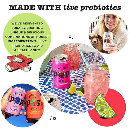 Culture Pop Soda, Jazzy & Juicy Variety Pack, Probiotic Low Sugar Soda, Sparkling Juice Alternative, Non-GMO, Kosher, Gluten-Free, No Stevia (12pk)