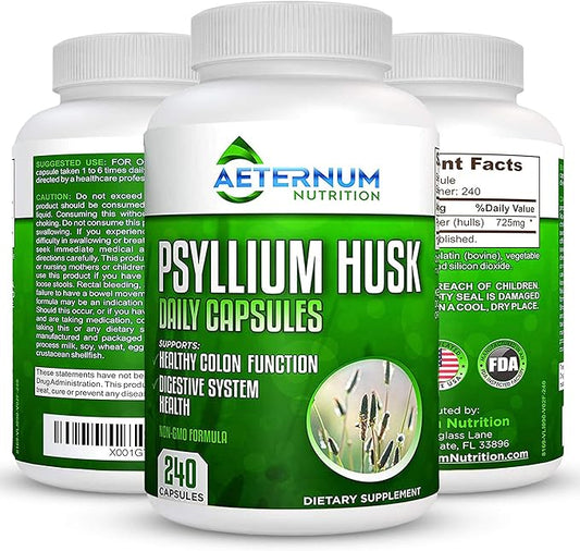 Aeternum Psyllium Husk Caps USA Made 240 Husk 725 Mg 100% Soluble