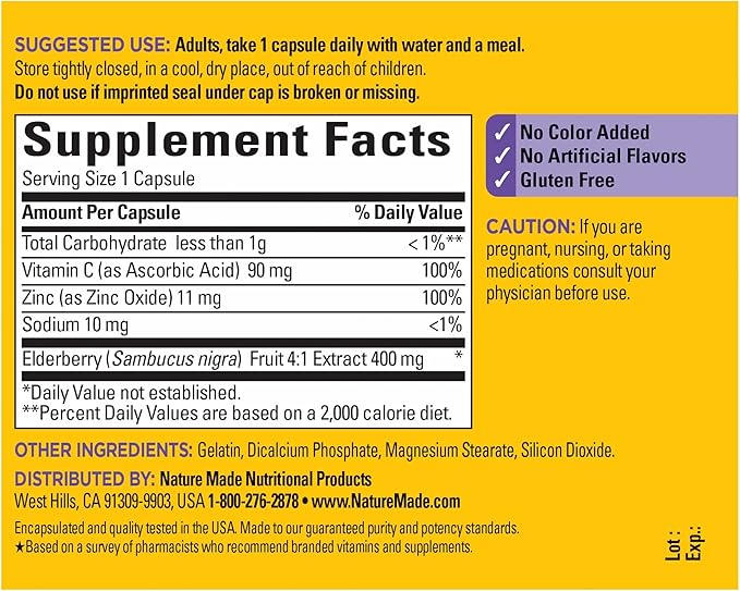 Nature Made Elderberry 400 mg Extract 60 Capsules, 60 Day