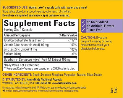 Nature Made Elderberry 400 mg Extract 60 Capsules, 60 Day