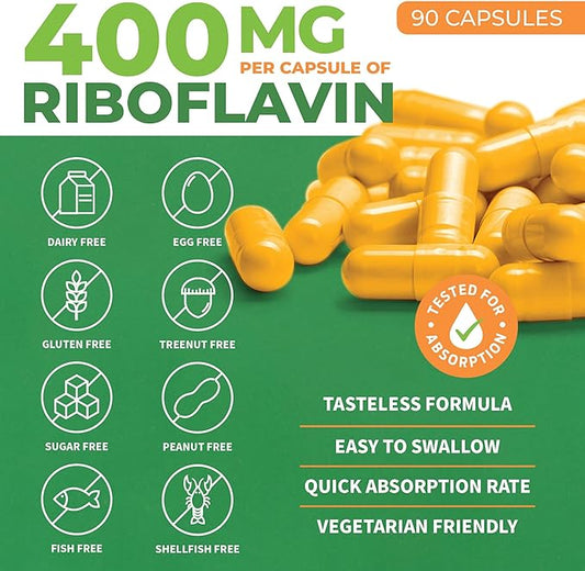 ForestLeaf Vitamin B2 Riboflavin 400mg 2 VIT B2 Vitamin 400mg Vegetable 90 Count
