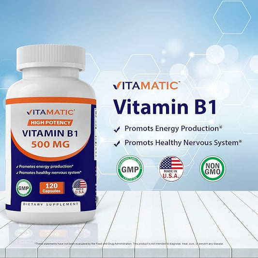 Vitamatic 3 Pack Vitamin B1 (Thiamine) 500mg, 120 120 Capsules