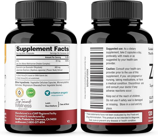 Sandhu's Zinc Quercetin Vegetarian Capsules 120 (2 Pack)