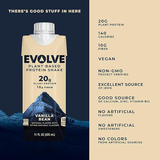 Evolve Plant Based Protein Shake, Vanilla 20g Vegan 10g Fiber, 11 Fl 12) (Formula