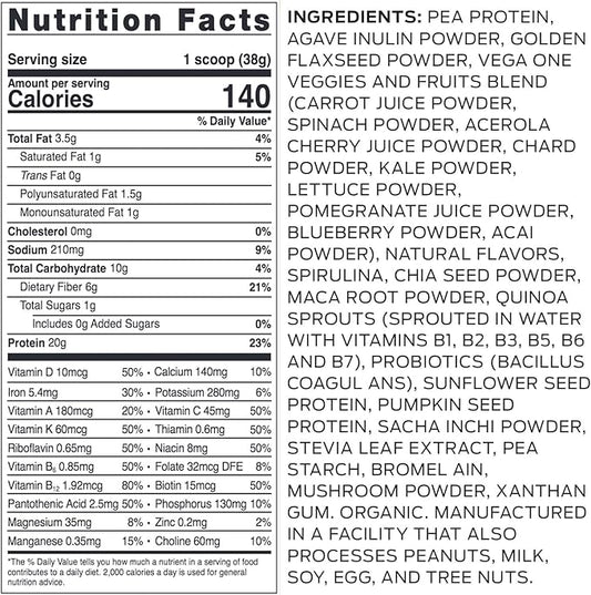 Vega Organic All-in-One Vegan Protein Powder, French Vanilla -Superfood Ingredients, Vitamins for Immunity Support, Keto Friendly, Pea Protein for Women & Men, 1 lbs (Packaging May Vary)