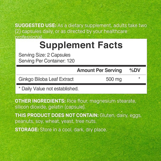 Ginkgo Biloba 500mg Per Serving, 240* 4 Month