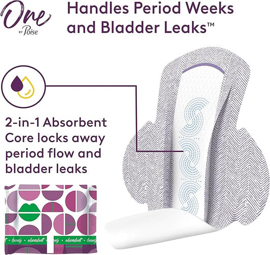 One by Poise Feminine Pads (2-in-1 Period 18 Count