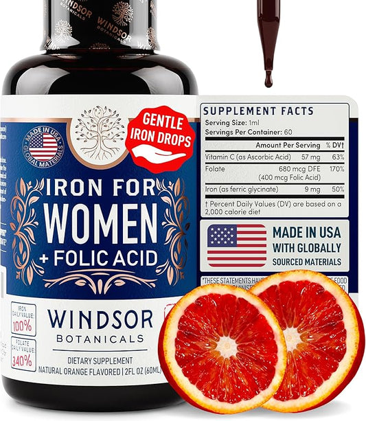 WINDSOR BOTANICALS Liquid Iron Supplements for Anemia 2 oz