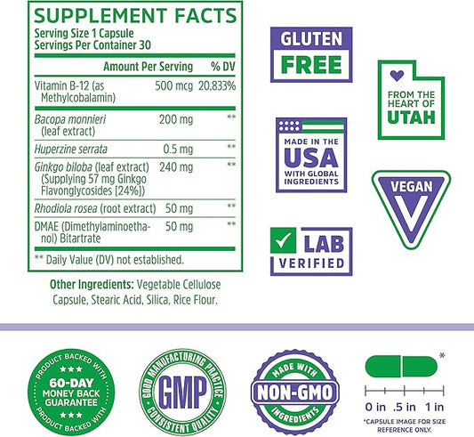 Zhou Neuro Peak Brain Support Supplement 30 VegCaps