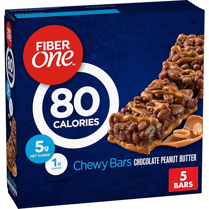 Fiber One 80 Calorie Chewy Bars, Chocolate Peanut Butter, Snack Bars, 5 Ct, 4.1 oz