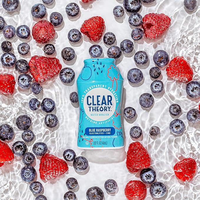 Clear Theory Water Flavoring Drops with Electrolytes, Water Enhancer Liquid Flavored Water Drink Mix, Hydration for Kids, Vegan, Gluten Free, Low Calorie, 6 Pack (Fruit Punch, Blue Raspberry & Watermelon Berry)