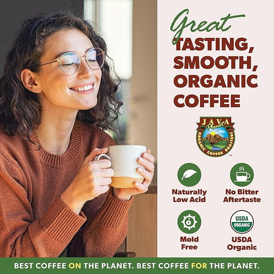 Java Planet Organic, Good Morning Blend Medium Roast, Smooth Full Flavored Organic Coffee Beans, Low Acid, Whole Bean Coffee 1LB Bag