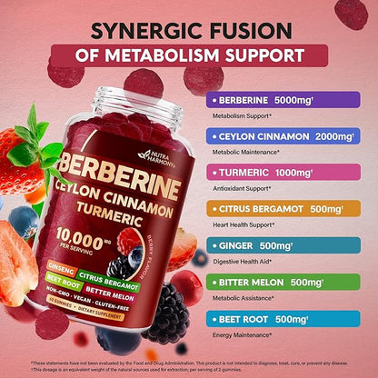 Berberine with Ceylon Cinnamon Gummies 10000 mg 7-in-1 Heart 60 Gummies