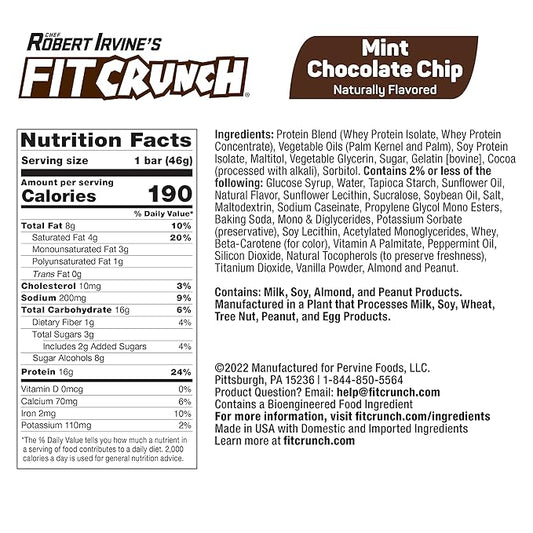 FITCRUNCH Snack Size Protein Bars, 6-Layer Baked Bar, 3g of Sugar, Gluten Free & Soft Cake Core (9 Bars, Mint Chocolate Chip)