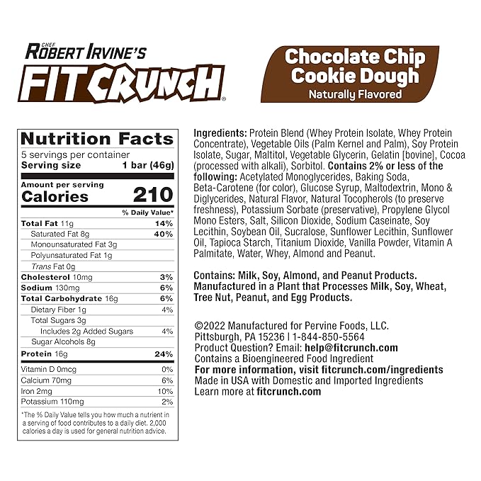 FITCRUNCH Snack Size Protein Bars, 6-Layer Baked Bar, 3g of Sugar, Gluten Free & Soft Cake Core (9 Bars, Chocolate Chip Cookie Dough)