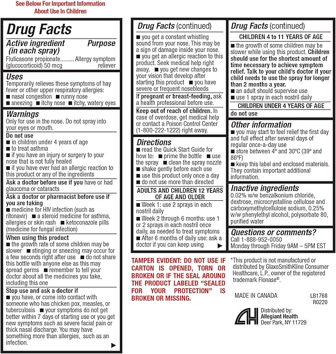 HealthA2Z Fluticasone Propionate Nasal Sprays, 24 Relief,120 Sprays, 0.54 fl