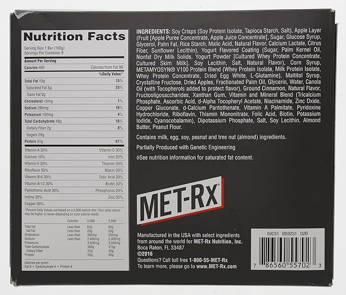 MET-Rx Big 100 Colossal Protein Bars, Crispy Apple Pie Meal Replacement Bars, 9 Count