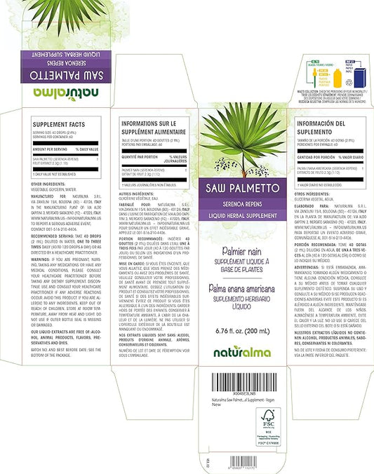 Naturalma Saw Palmetto (Serenoa repens or Sabal serrulata) Fruit Alcohol-Free Tincture - 6.76 fl oz Liquid Extract in Drops - Herbal Supplement - Vegan
