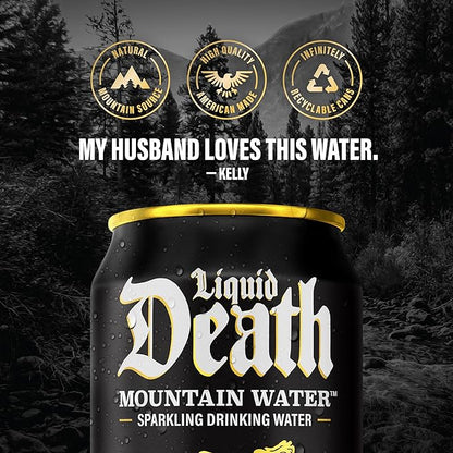 Liquid Death, Sparkling Mountain Water, 12-Pack (12oz Cans), Real Mountain Source, 100% American Made