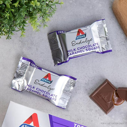 Atkins Endulge Milk Chocolate Caramel Squares, Dessert Favorite, Good Source of Fiber, 1g Sugar, 48 Count (16 Servings)