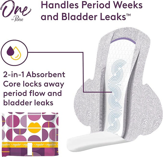 One by Poise Feminine Pads (2-in-1 Period 22 Count