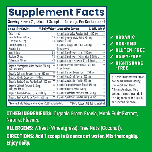 NativePath Native Greens Superfood Powder - Daily Super Greens Powder with Organic Greens and Superfoods to Support Detox, Thyroid, and Gut Health for Energy and Positive Body Changes, 30 Servings