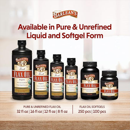 Barlean's Organic Flaxseed Oil Liquid from 7,640mg ALA 3 Fatty 8 oz
