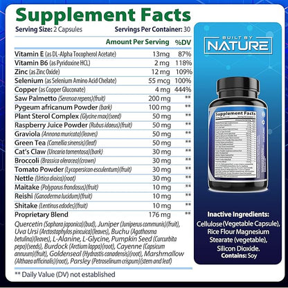 Built by Nature Saw Palmetto for Men - Prostate Health Supplement Extract, Non-GMO, Gluten-Free, Supports Prostate & Urinary Health, Aids Bladder Emptying, 60 Capsules