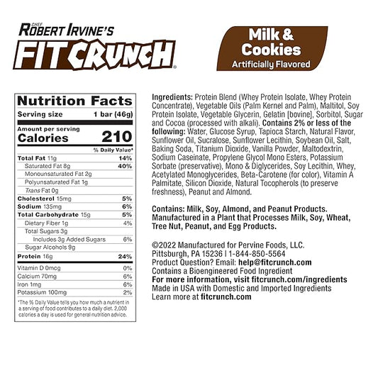 FITCRUNCH Snack Size Protein Bars, World’s Only 6-Layer Baked Bar, Just 3g of Sugar & Soft Cake Core (9 Count, Milk & Cookies)