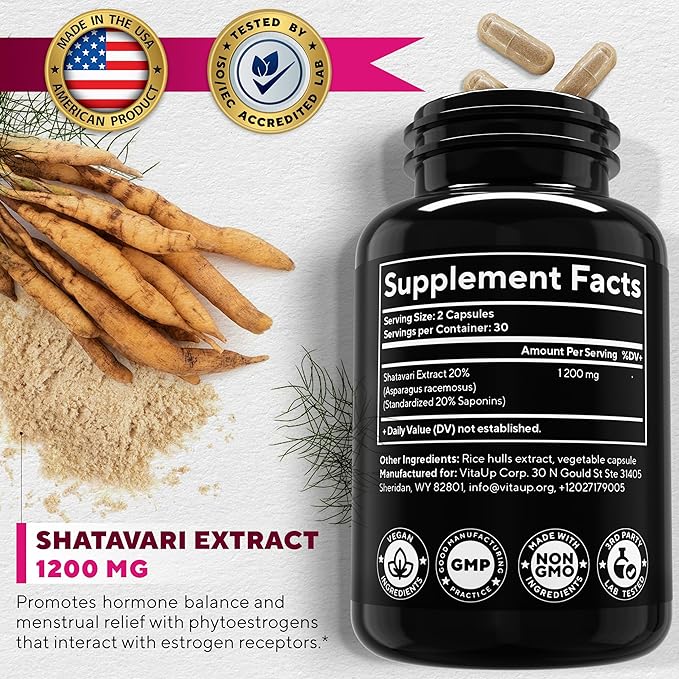 Shatavari Capsules - USA Made Shatavari 1200mg - 60 Count