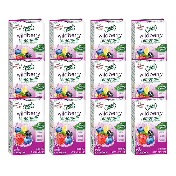 True Lemon Wildberry Lemonade Water Enhancer Drink Mix (12 Pack of 10 Count Boxes), Low Calorie Drink Mix Packets for Water, Powdered Drink Mixes & Flavorings, Individual Drink Packets, Water Flavor