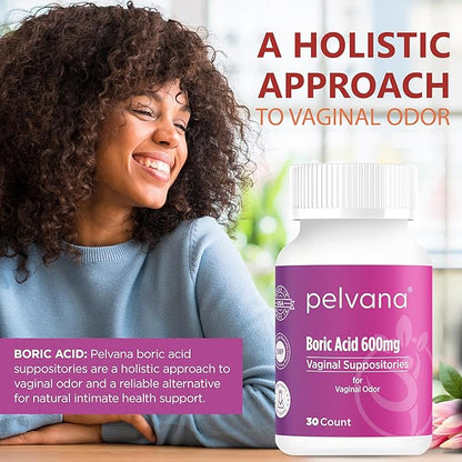 Pelvana Boric Acid Suppositories for Women 30 Count for Vaginal Odor - Third-Party Lab Tested & Made in The USA