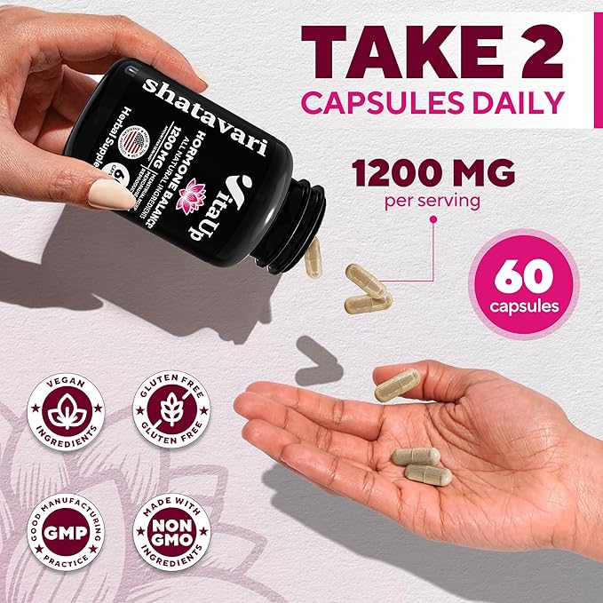 Shatavari Capsules - USA Made Shatavari 1200mg - 60 Count