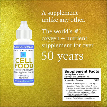 Cellfood Oxygen Boost, 1 fl oz - Liquid Oxygen Supplement for Lymphatic Drainage, Altitude Sickness, Jet Lag, Fatigue, Headaches, Hangovers & Energy - Gluten Free, Cert. Kosher - Makes Over 22 Quarts