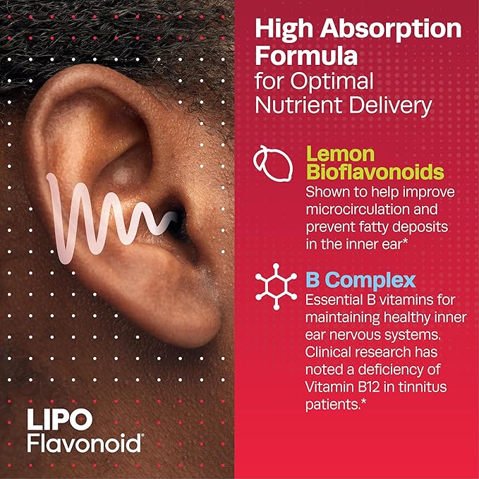 Lipo-Flavonoid Plus Tinnitus Relief – Doctor-Recommended Ear Health Supplement with Bioflavonoids & Vitamin C for Ringing Ears – OTC Support for Tinnitus & Meniere’s Disease, (150 Count)
