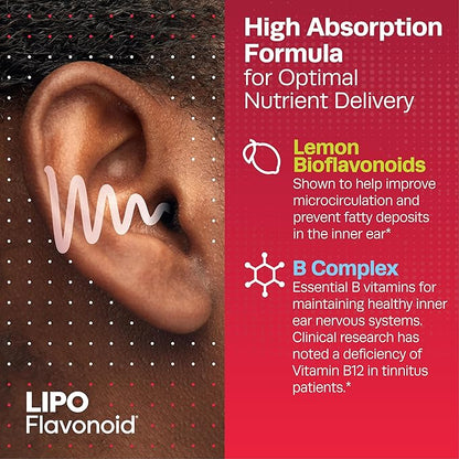 Lipo-Flavonoid Plus Tinnitus Relief – Doctor-Recommended Ear Health Supplement with Bioflavonoids & Vitamin C for Ringing Ears – OTC Support for Tinnitus & Meniere’s Disease, (150 Count)