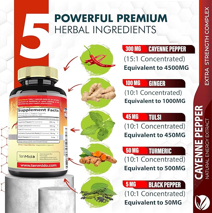 Cayenne Pepper Supplement 6500mg, 4 Months 120 Vegan